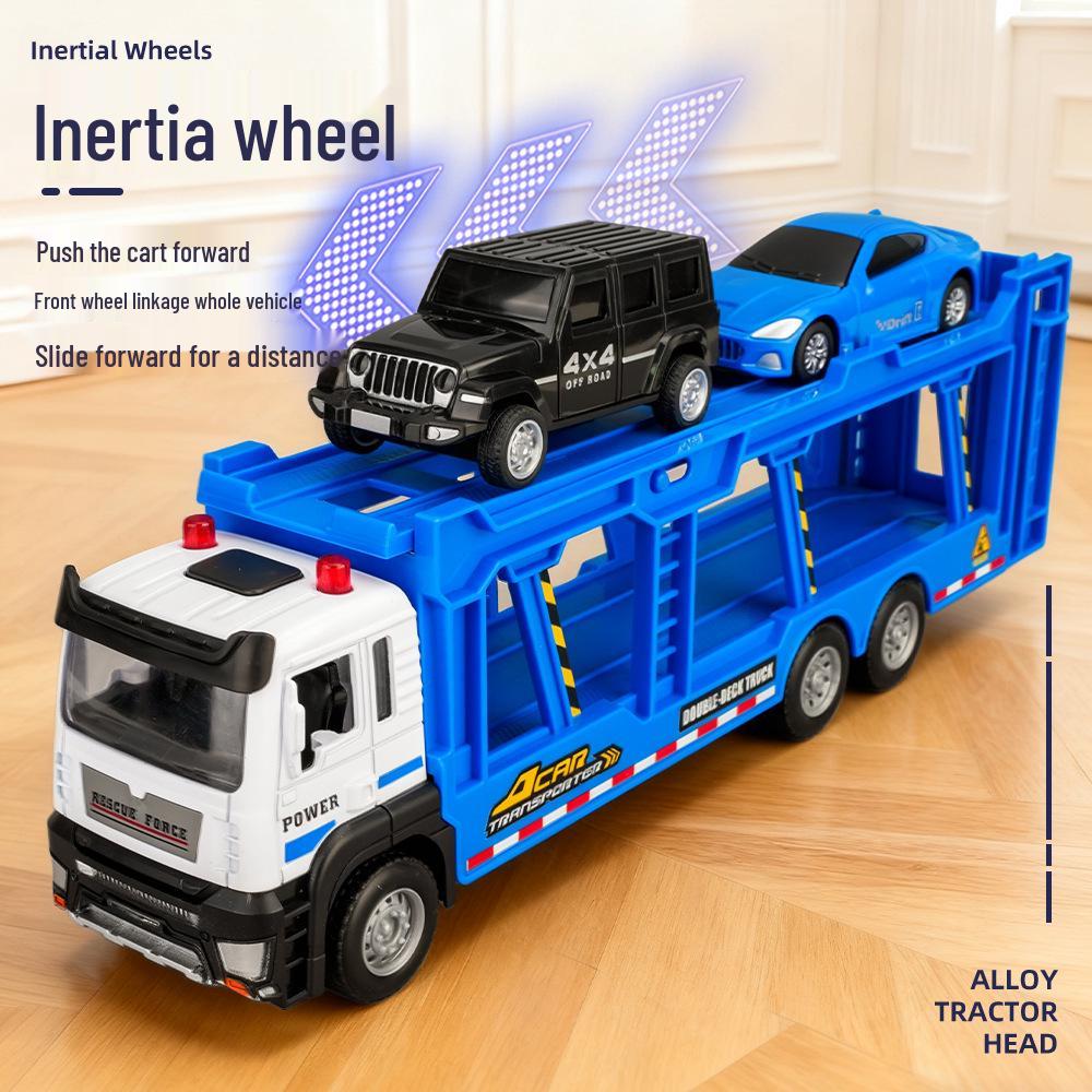 Alloy Double-Layer Transport Flatbed Toy Truck for Boys, Inertial Model for Ages 3-6