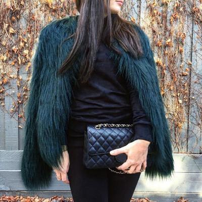 Abrigo mullido de manga larga abierto con cardigan de piel sintética, parka peluda, chaqueta shag, ropa de abrigo cálida de invierno para mujer Yousheng