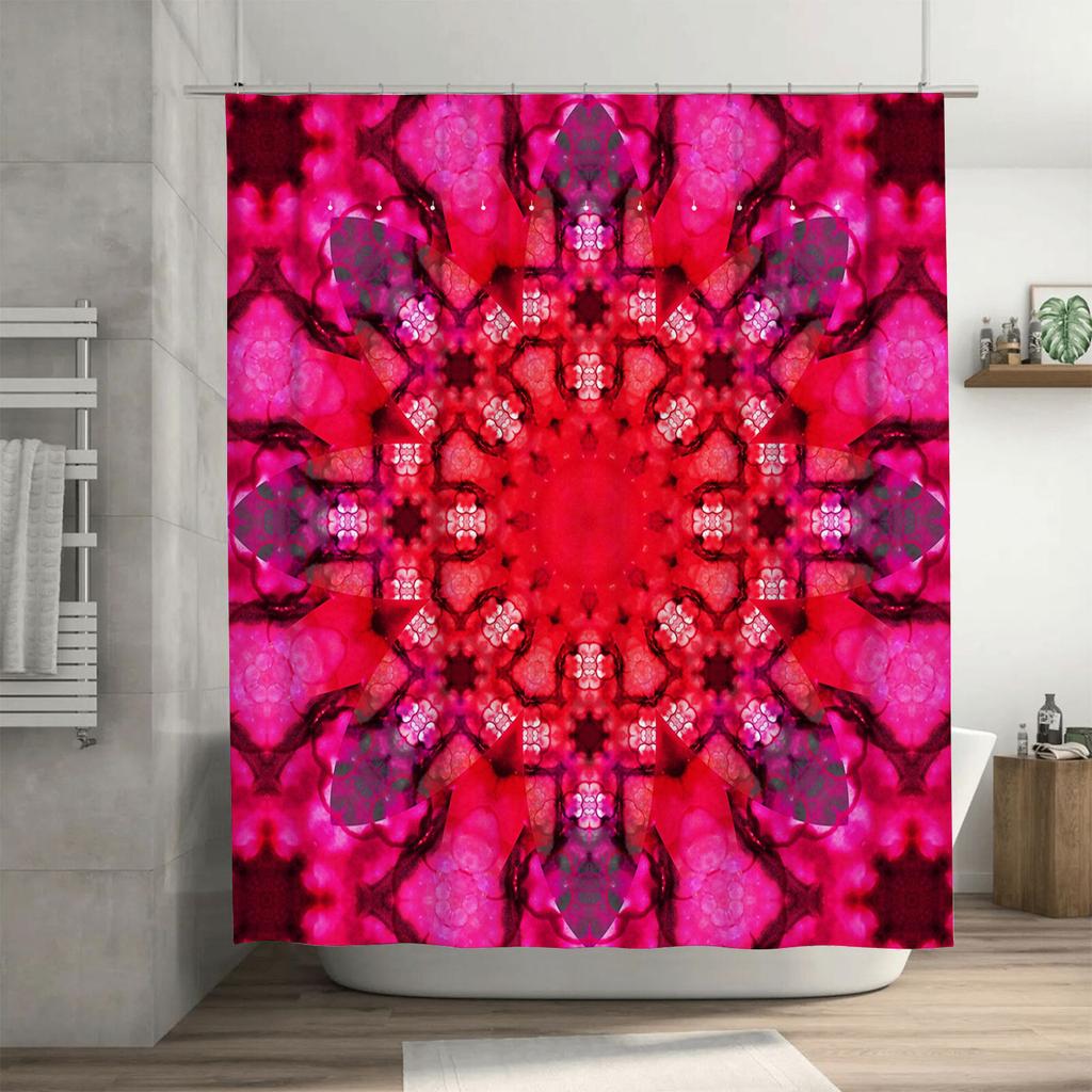 Red Abstract Shower Curtain with Fractal Pattern for Bathroom Decor Water-Resistant Machine Washable Perfect Gift Idea (Size72x8
