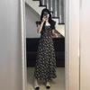 2025 Summer French Black Floral Waist-Slimming Long Dress for Women