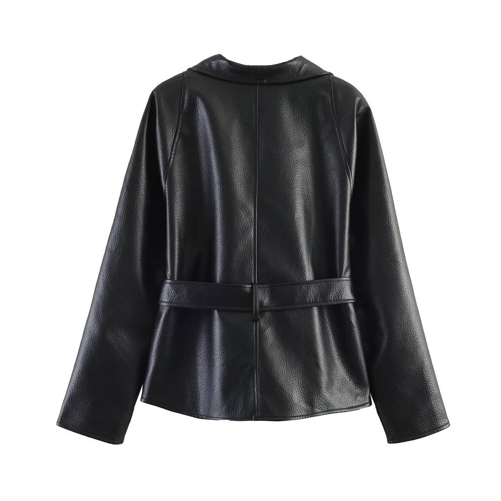 2026 summer new European and American cross-border women's clothing street fashion with belt leather effect jacket w021 83041