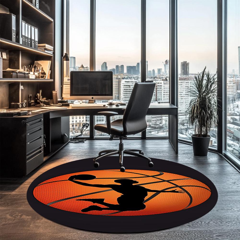 basketball Printed Round Rug Carpet Chair Rug Area Rug Entryway Doormats,for Office Chair Living Room Bedroom Kitchen Room.