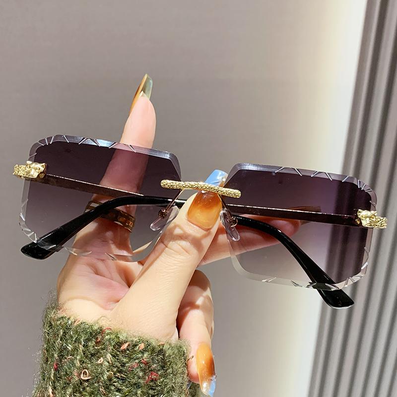 

Cheetah Decorative Frameless Square Sunglasses Leopard Head Men And Women Retro Star Metal Sunglasses Glasses 90296