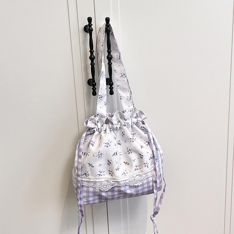 Summer Fresh Sweet Plaid Bow Nylon Bag 2026 Hot Sale Newest Niche Design Gentle Lace Shoulder Bag For Girls