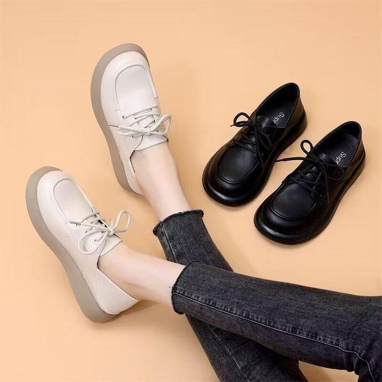 New loafers women's 2025 autumn soft-soled single shoes flat-soled laces two wear light non-slip British style small leather shoes