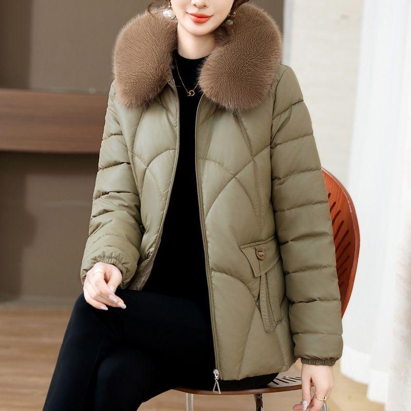 Płaszcz ze skóry i bawełny, Zimowa moda Gruba i ciepła kurtka bawełniana Luźny, oversizeowy płaszcz bawełniany dla kobiet