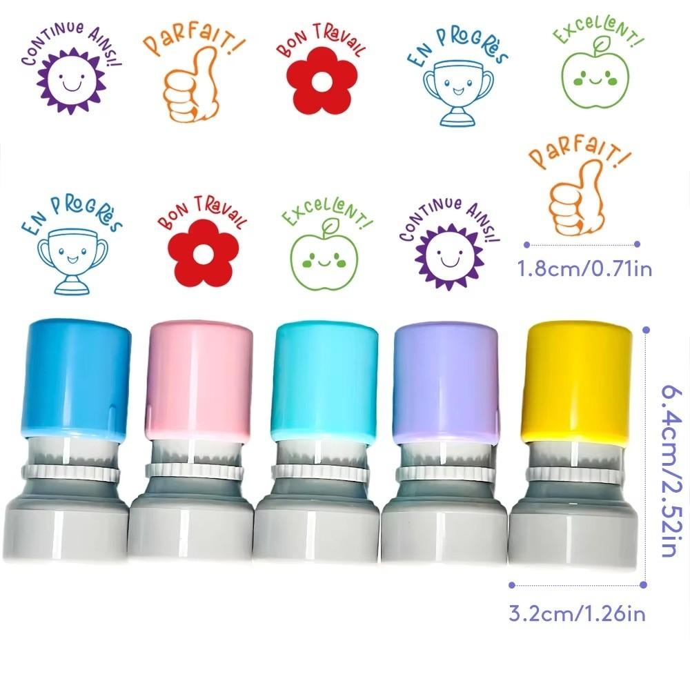 5Pcs/Set Round Emotional Expression Stamp French French Seal  Encourage Students