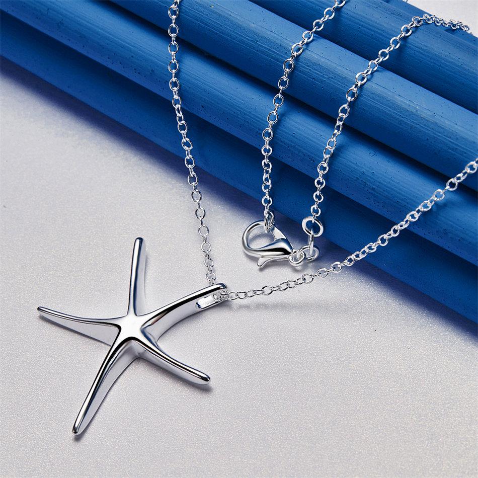 925 Sterling Silver 16-30 Inch Exquisite Starfish Pendant Necklace for Women's Fashion Jewelry Gifts, Wedding Accessories