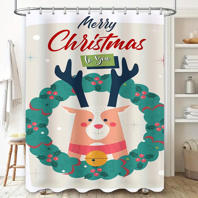 Tuniu Charmante Weihnachts-Badezimmerdeko Festlicher Feiertags-Duschvorhang Niedliches Rentier-Design Wasserdichtes Gewebe Lustiger Wohnraum-Akzent