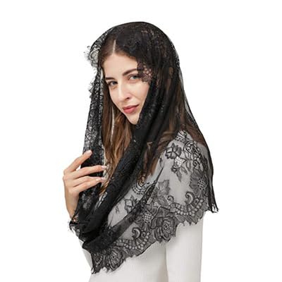 Uccellino Katholischer Schleier, Spitzen-Schleier in Ringform für die Kirchenmesse, Gothic Lolita Cosplay (Schwarz-Weiß-Set)