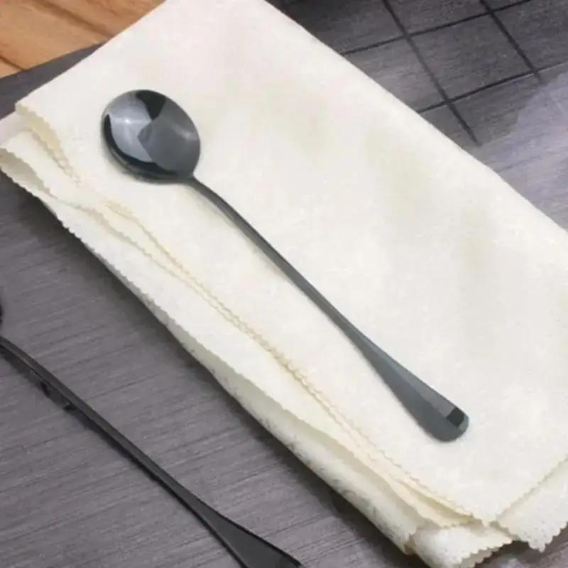 Kitchen Solid Color Stainless Steel Coffee Spoon With Long Handle Scoops Dessert Tea Spoon Accessories Tableware Supplies Tools