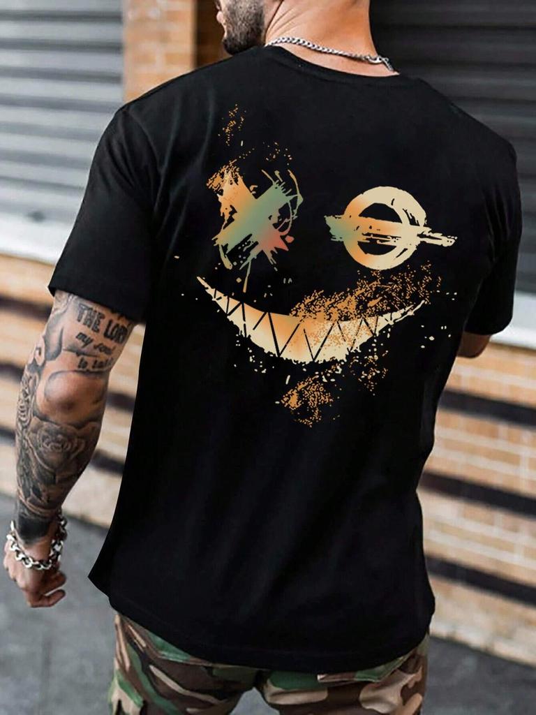 Manfinity LEGND Men T-Shirts Fit Crew Neck Short Sleeve Graphic Tee Smile Face Casual Summer Polyester