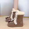 Women's Lace-up Large Size Thick Sole Winter Warm Fur Snow Boots Padded Lined Ankle Boots Anti-slip Hiking Sports Cotton Boots
