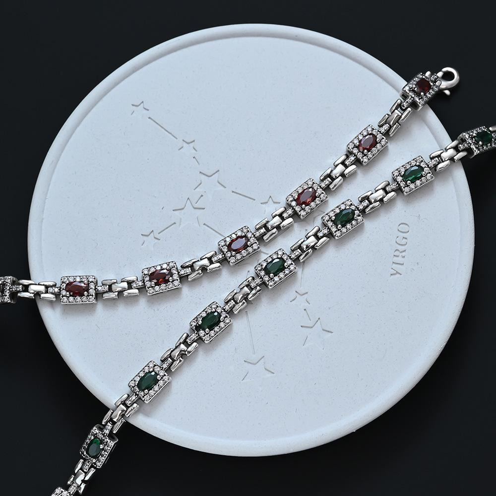 Vintage Luxury Green Zircon Diamond Oval Bracelet
