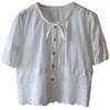 2025 Summer Korean Round Neck Tie-Up Embroidered Cutout Short Sleeve Women's Top