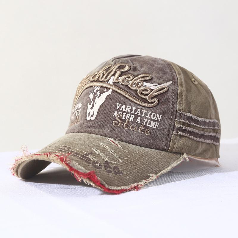 Vintage Color Contrast Washed Distresseded Sun Hat Air Permeable Adjustable Dad Hats For Women Men Embroidery Baseball Cap