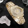 1pc-Ladies' Diamond Inlaid Quartz Watch, Rose Gold Roman Numeral Full Diamond, Niche Style