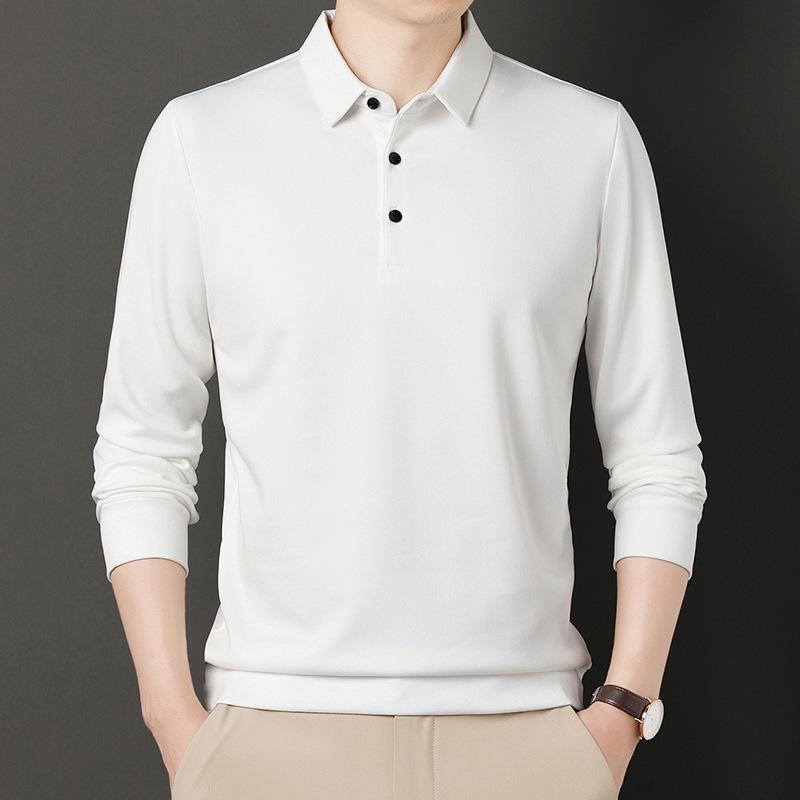 Tricou cu mâneci lungi, primăvară și toamnă, New Daddy, top largi, bărbați de vârstă mijlocie, cu rever, ocazional, de culoare uni.