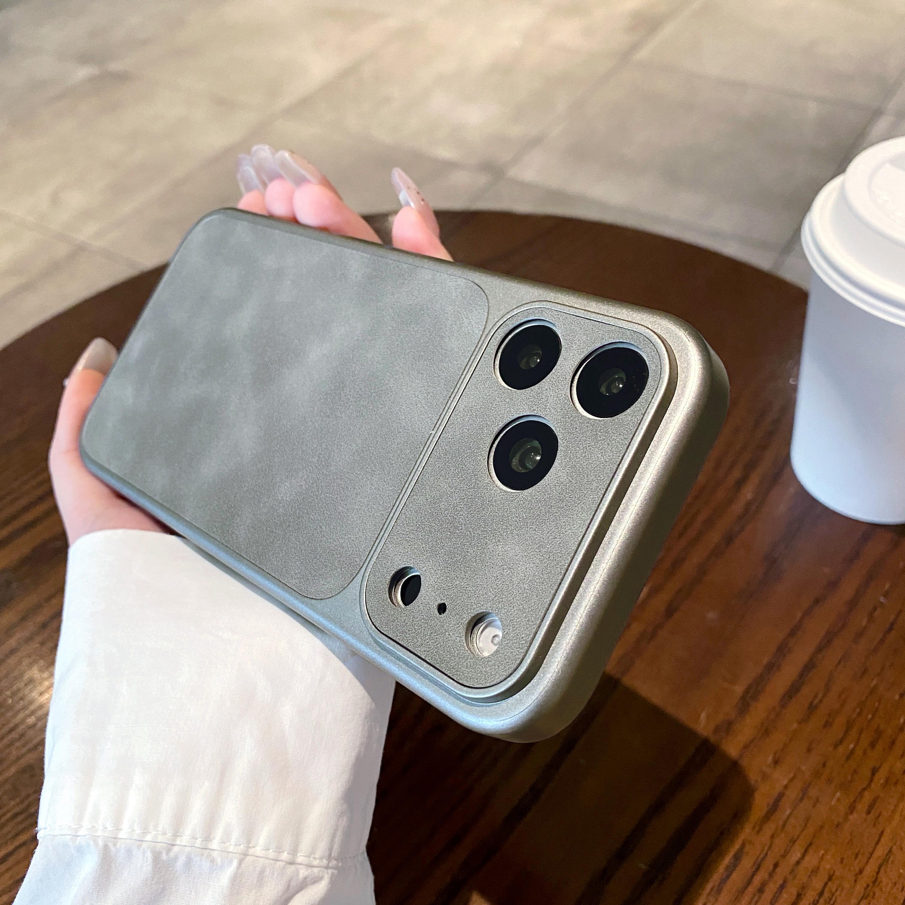 

Fashion Matte Leather Textured Solid Color Phone Case For iPhone 17 16 15 14 13 Pro Max With AI Button Soft Bumper Cover Funda iPhone17