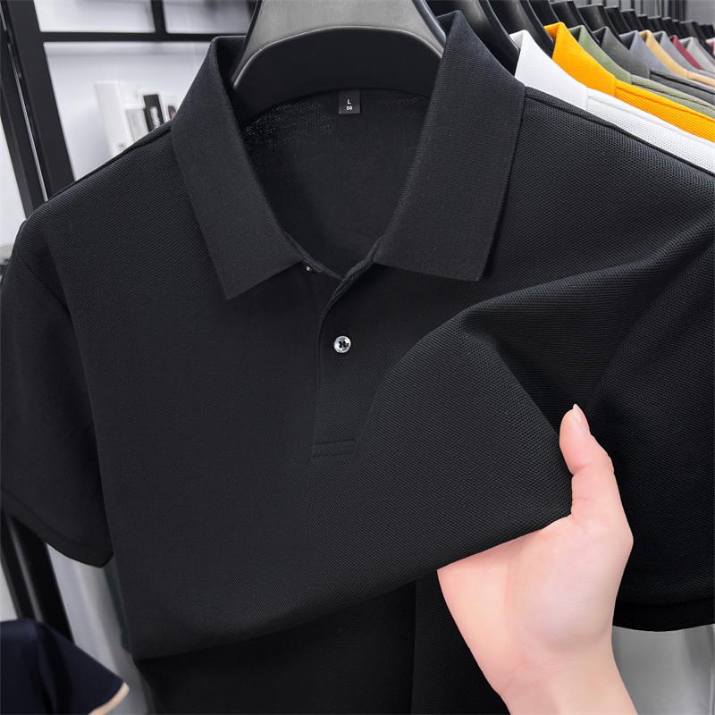 New Pure Cotton Men's High-End Polo Shirt - Short Sleeve, Lapel, Solid Color, Casual Summer T-Shirt