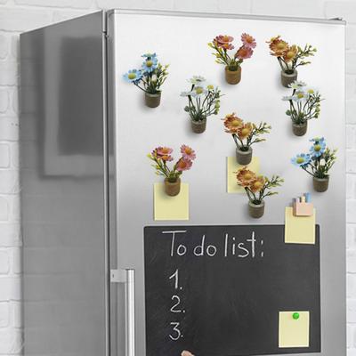 Artificial Flower Cork Pot Refrigerator Magnet DIY Home Office Kitchen Locker Fridge 3D Miniature Potted Plants Magnetic Decoration Ornament