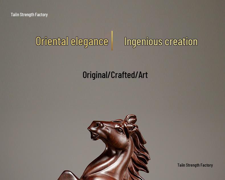 Ebony Wood Horse Carving: Solid Wood Ornament for Success - Handcrafted Home & TV Cabinet Decoration, Opening Gift