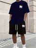 Summer T-Shirt Men's Running Athletic Outfit Two-Piece Set Crew Neck Short Sleeve Top & Shorts Men's Plus Size T-Shirt