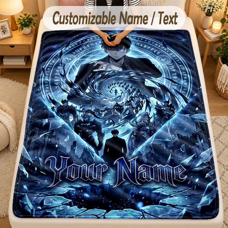 Flannel BlanketSolo Leveling Custom Name Text Personalized Soft Warm Throw Blanket Home Decor Gift