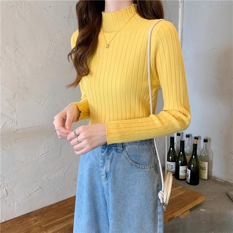 spring autumn Half turtleneck inner sweater women's bottoming shirt foreign style mid-neck slim long-sleeve knitted sweater tops