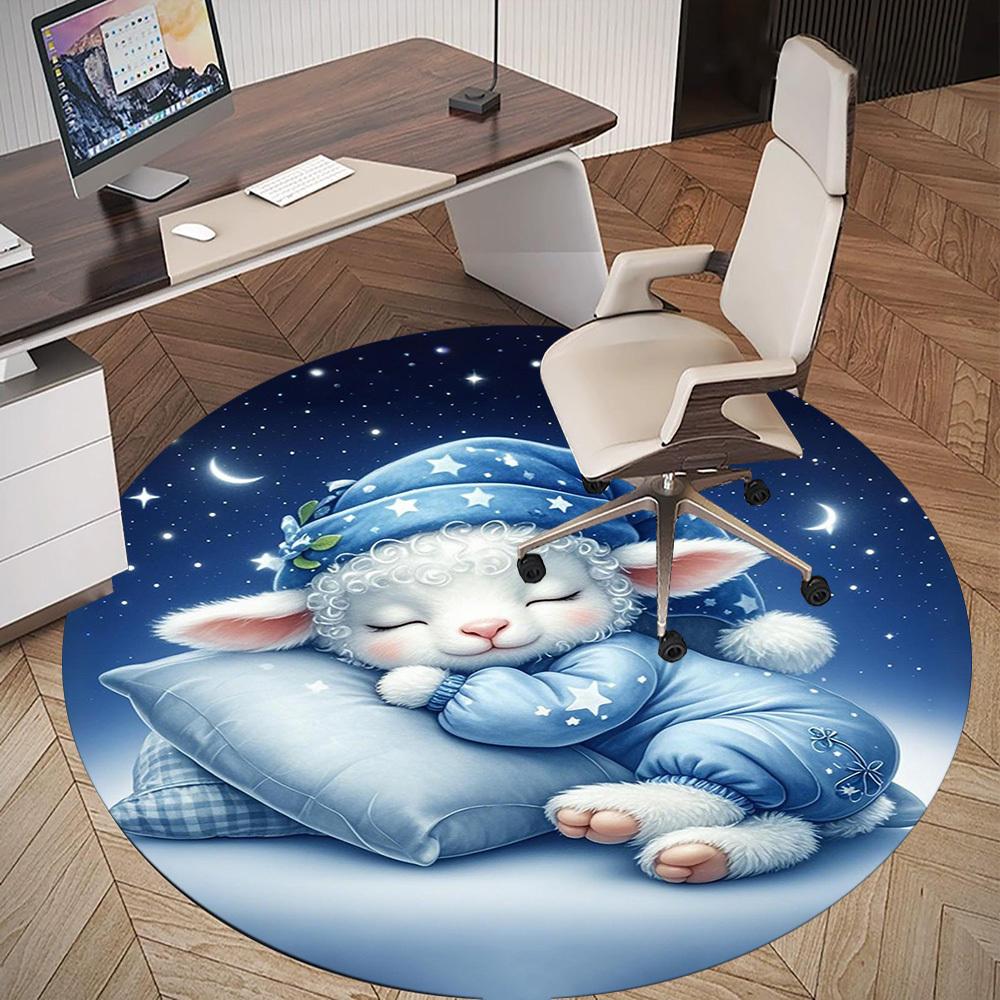1 Stück Süßes Lamm schlafend Runder Stuhlmatte Teppich - Rutschfest, Fußmatte für Büro, Schlafzimmer, Heimdeko Weihnachtsgeschenk c0528049