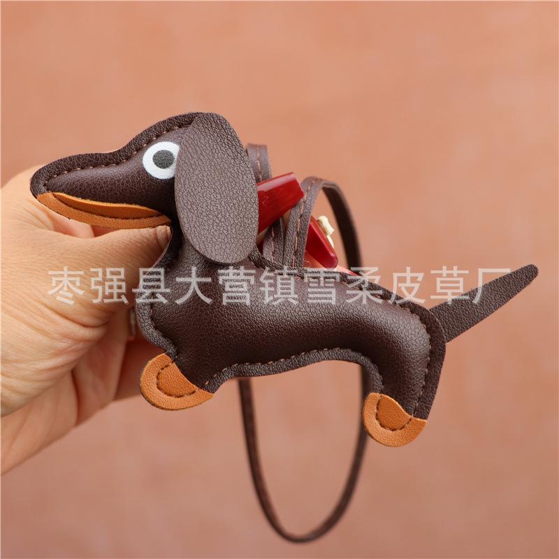 Creative Dachshund Bag Pendant Decorative Leather Pendant Cartoon Leather Rope Puppy Key Accessories Pendant