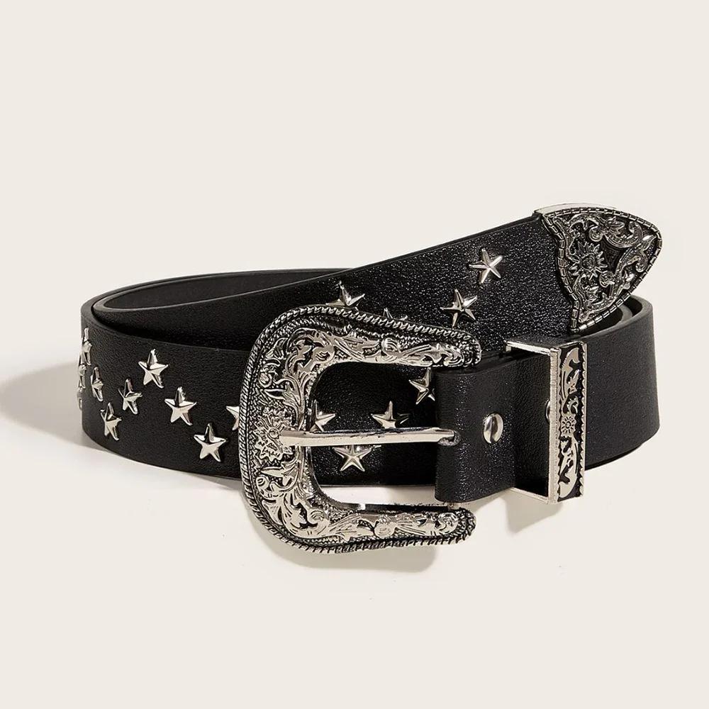 Vintage Star Rivet Belts Y2k Metal Buckle Brand Punk Rock Belt Gothic Pu Waistband Belt Women Men Jeans Pants Decor Accessories