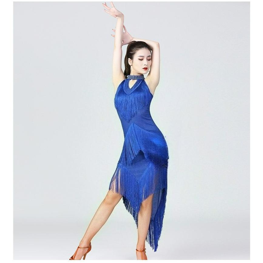 Latin Dance Skirt Tassel Sequins Latin Dance Skirt Cheongsam Dance Costume Stage Costume