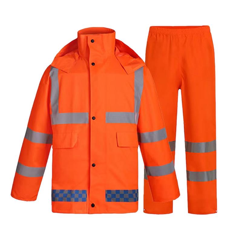 Oxford Cloth PU Coated Reflective Adult Raincoat and Pants Set for Outdoor Riding