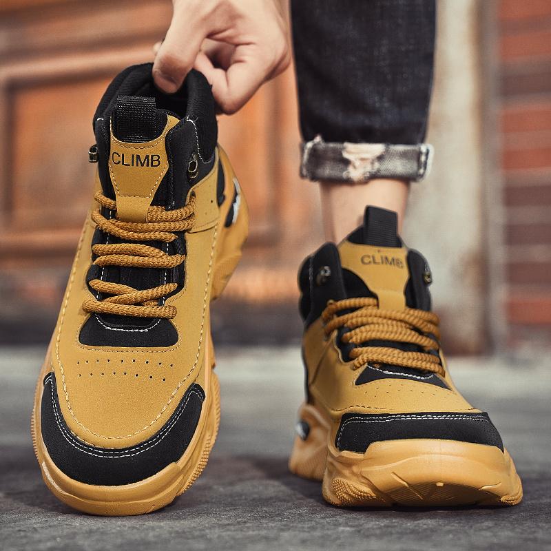 Hot Selling Men's Lace-up Ankle Boots 2025 Autumn High Top Man Platform Boots Comfort Non-Slip Motorcycle Boots Men Work Shoes