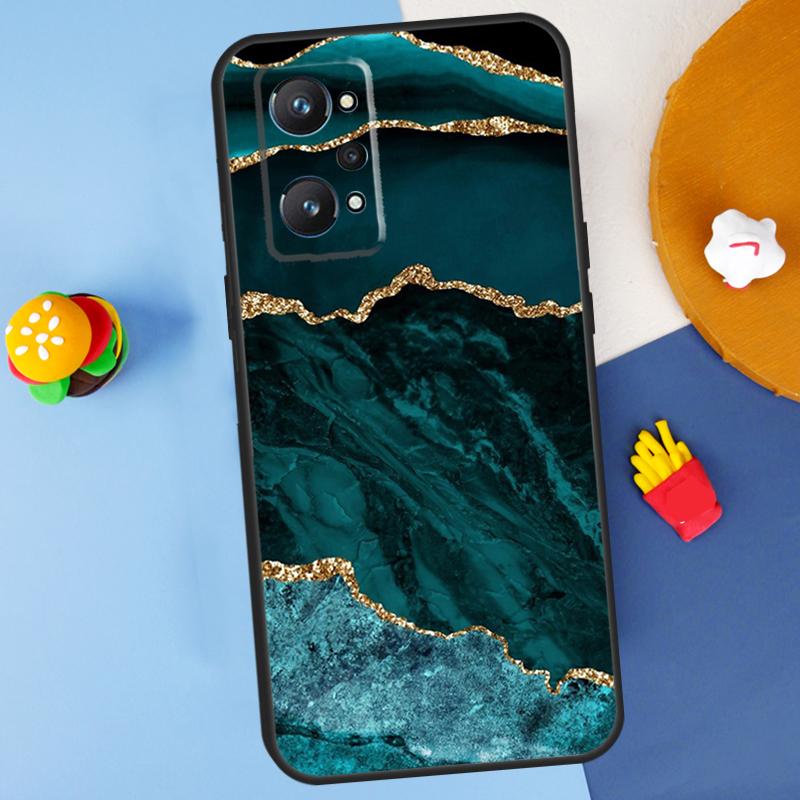 Gold Indigo Faux Malachite For Realme 11 10 12 13 14 Pro Plus GT 5 6 6T GT7 Pro C61 C53 C51 C21Y C25S C55 C67 C75 Case