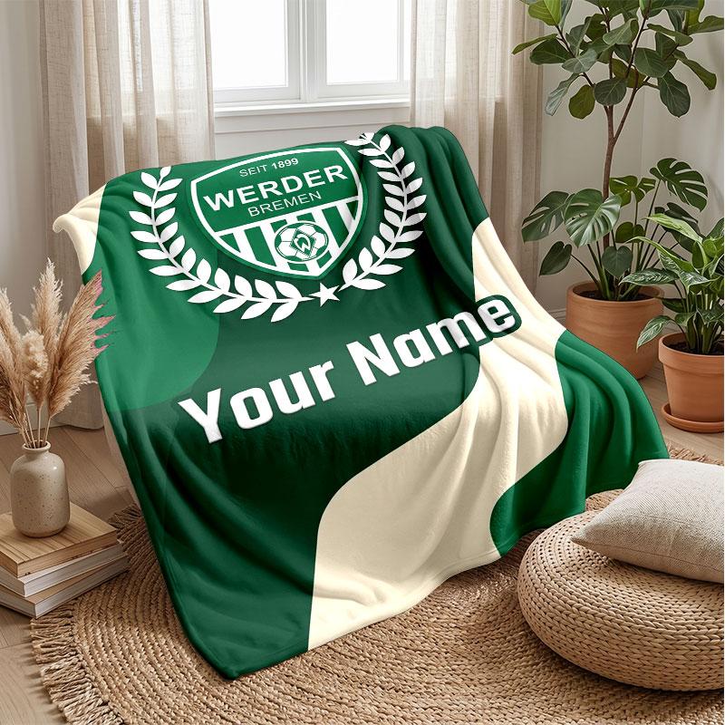 Coperta in Flanella Personalizzata con Nome Testo FC Werder Bremen Logo Calcio Coperta Plaid in Pile Personalizzata Regalo Speciale per Divano Camera da Letto Casa
