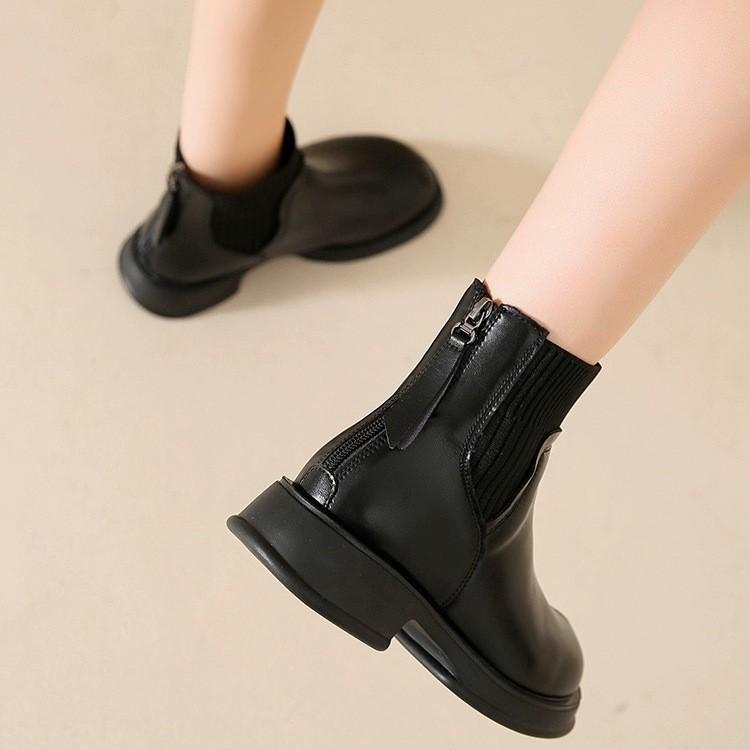 British style thick soled sock boots with back zipper Martin boots, women's autumn and winter new style stylish Chelsea short boots