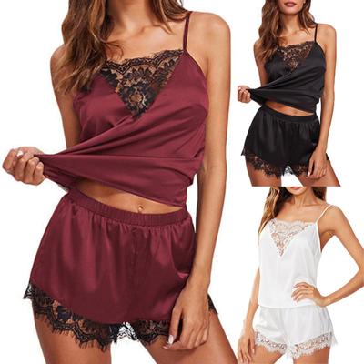 2 stuks dames sexy doorzichtige kanten zoom hemdje korte broek pyjama nachtkleding set