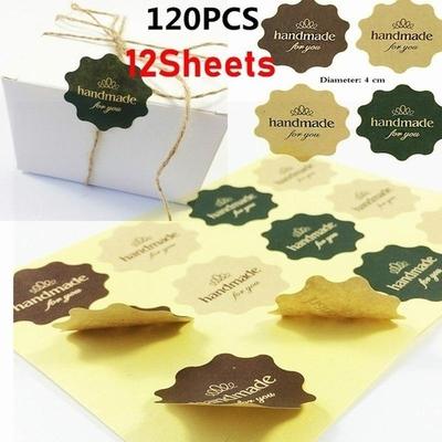12 Yaprak Vintage Çiçek Yuvarlak Dalgalı Kraft Kağıdı 'Sizin için el yapımı' Mühür Etiketi El Yapımı Ürünler için Kendin Yap Çok Fonksiyonlu Hediye