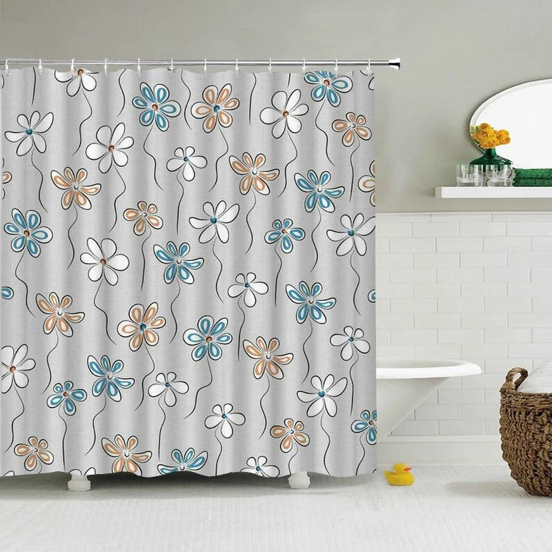 3D Shower Curtains Flowers Bathroom Curtain With Hooks Waterproof Print 180X240Cm Polyester Cloth Bathroom Decoration Screen