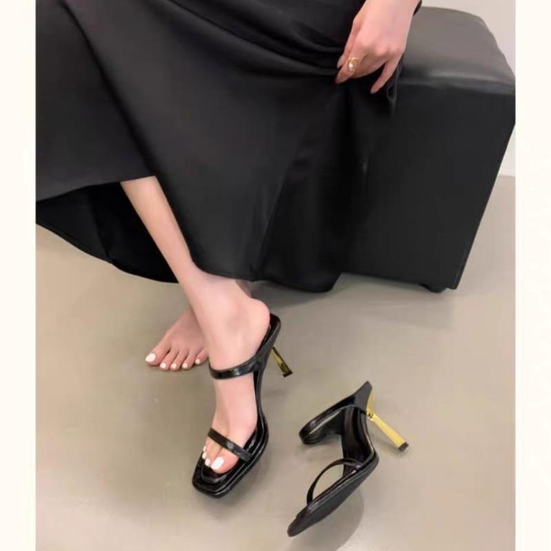 New Designer Summer Leopard Women Slipper Elegant Narrow Band High Heel Slides Ladies Elegant Party Dress Sandals Shoes