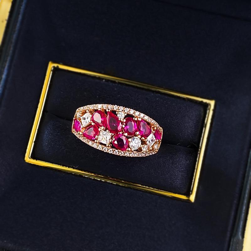 Light Luxury High-End Sense Micro-Inlaid Zircon High Carbon Diamond Red Diamond Ring Female Full Diamond Temperament
