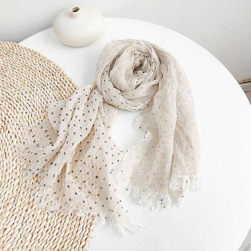Versatile Navy Blue Polka Dot Scarf Japanese Style Pure Linen Printed Women'S Scarf Beach Sunscreen Silk Scarf