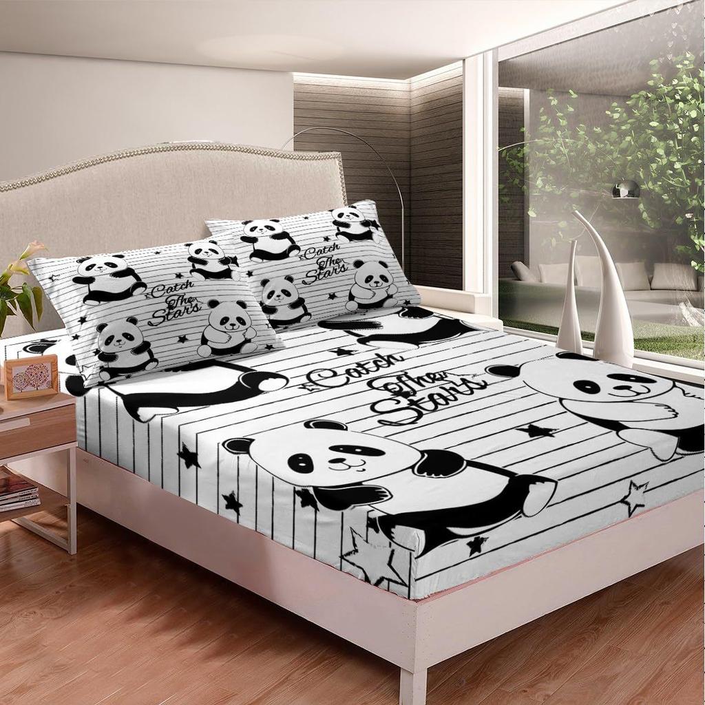 Cute Cartoon Panda Pattern Bed Hat Four-Piece Bedding Set Bedroom Dormitory Bedding Decoration