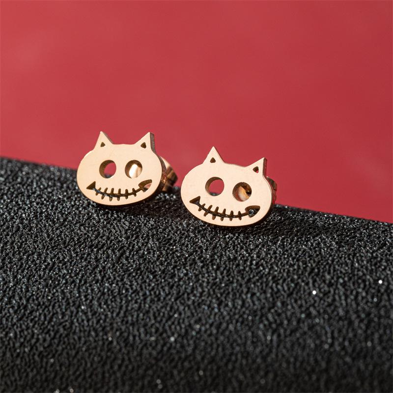 INS Retro Stainless Steel Fish Bone Cat Earrings - Halloween Cartoon Style