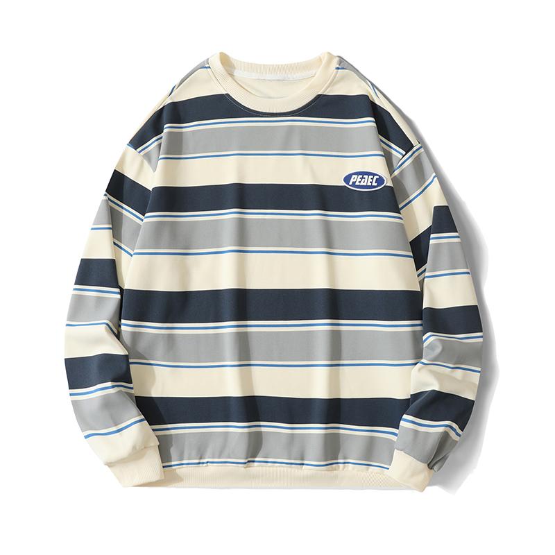 Felpa a righe Y2k coreana da uomo Primavera Autunno Vestibilità larga Pullover Top Marchio trendy Ins Gioventù Girocollo Felpa con cappuccio color block da uomo