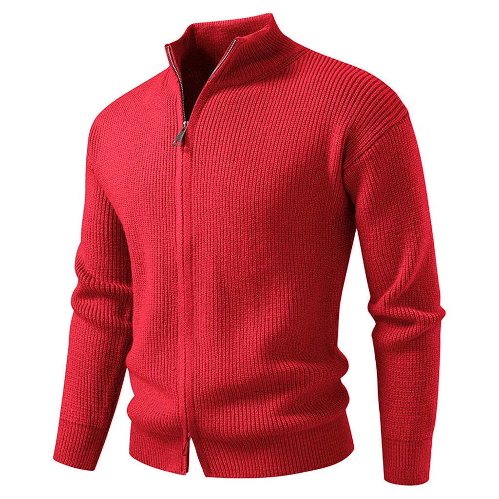Men's Solid Color Casual Sports Knitted Cardigan Fashionable Double Head Zipper Sweater Cardigan Jacket