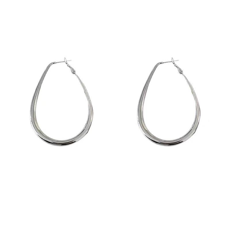 Silver Water Drop Hoop Earrings with Pure Silver Needle – Women's High-End Hong Kong Style