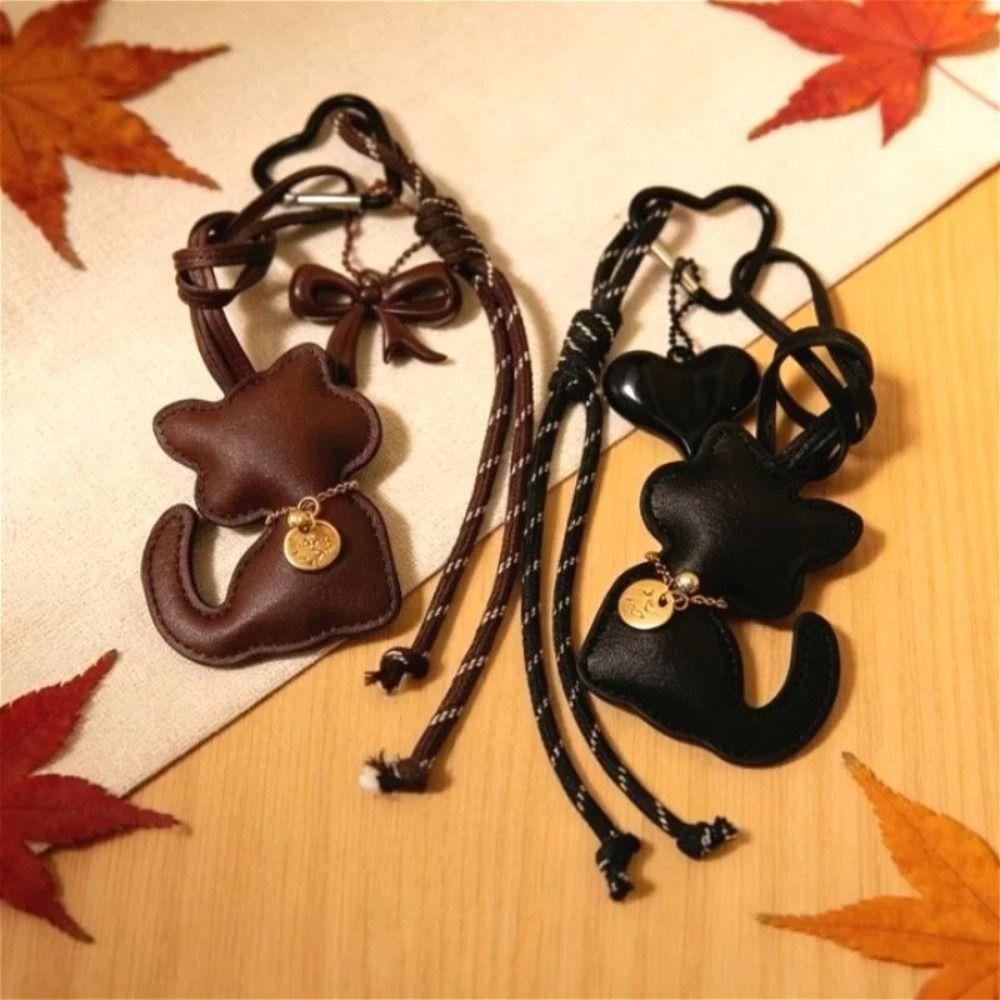 Portachiavi Catenella Portachiavi Gatto con Fiocco Carino Ciondoli per Borsa Portachiavi Gatto alla Moda in Pelle Accessorio Regalo